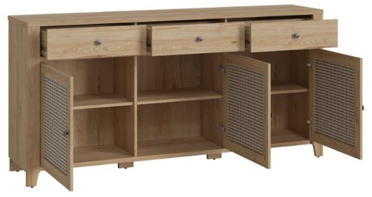 Cestino Oak and Rattan Effect Extra Large Sideboard - 3 Doors