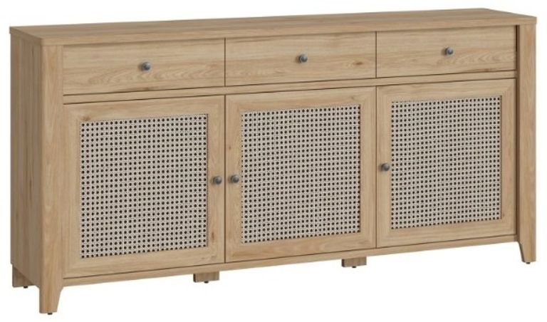 Cestino Oak and Rattan Effect Extra Large Sideboard - 3 Doors