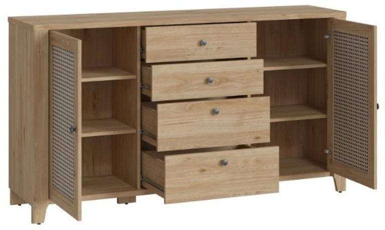 Cestino Oak and Rattan Effect Large Sideboard - 2 Doors