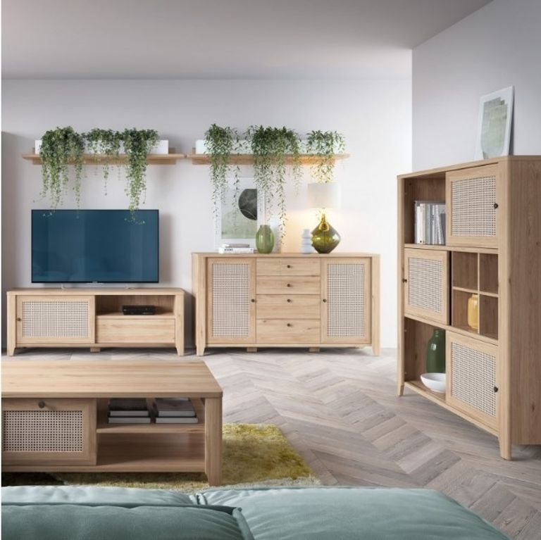 Cestino Oak and Rattan Effect Large Sideboard - 2 Doors