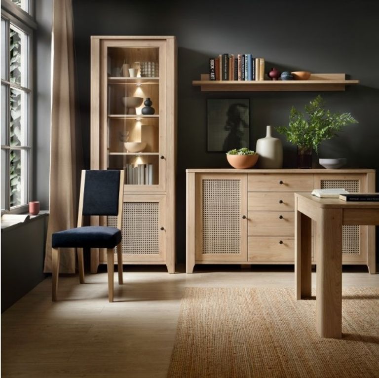 Cestino Oak and Rattan Effect Large Sideboard - 2 Doors