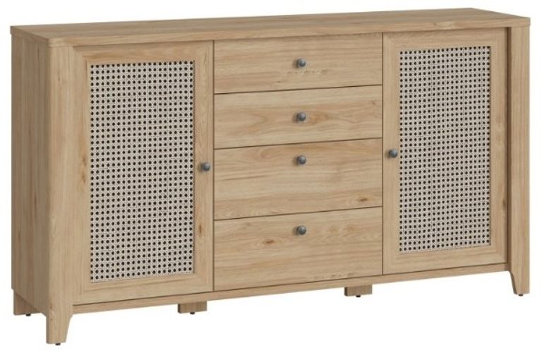 Cestino Oak and Rattan Effect Large Sideboard - 2 Doors