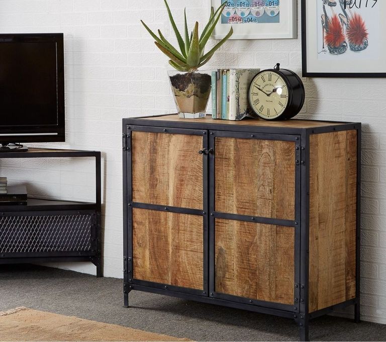 Chamba Industrial Wood and Iron 90cm Small Sideboard