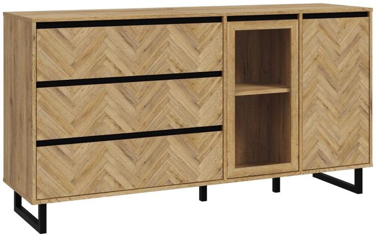 Chevron Oak Effect Medium Sideboard - 2 Doors