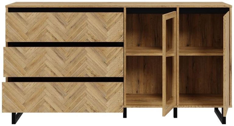 Chevron Oak Effect Medium Sideboard - 2 Doors