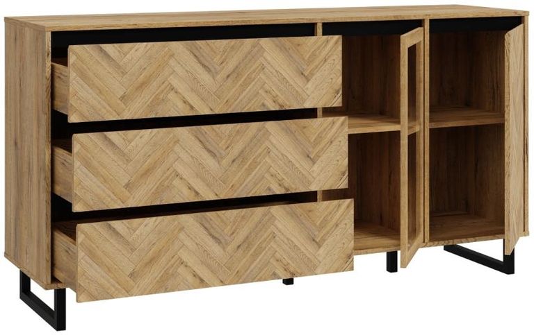 Chevron Oak Effect Medium Sideboard - 2 Doors