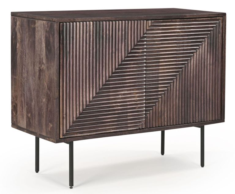 Clearance - Highgrove Fluted 2 Door Sideboard in Walnut Finished Mango Wood - Brand New Item