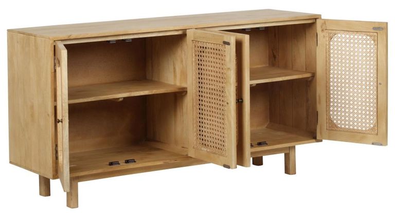 Clearance - Retro Wood and Rattan Sideboard - 4 Doors