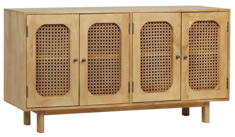 Clearance - Retro Wood and Rattan Sideboard - 4 Doors