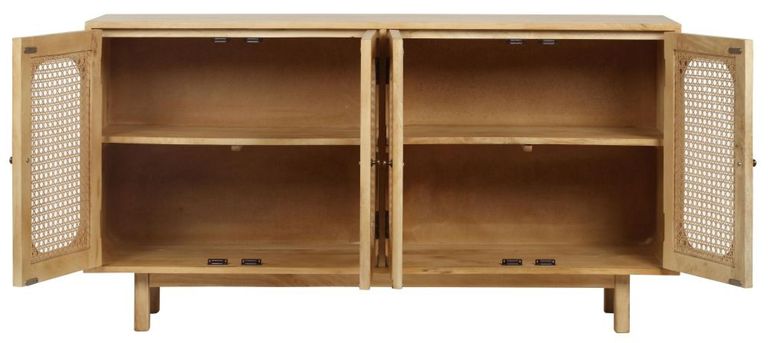 Clearance - Retro Wood and Rattan Sideboard - 4 Doors