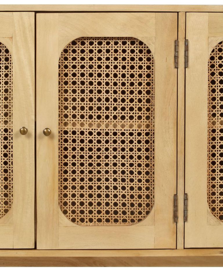 Clearance - Retro Wood and Rattan Sideboard - 4 Doors