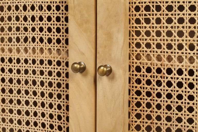 Clearance - Retro Wood and Rattan Sideboard - 4 Doors
