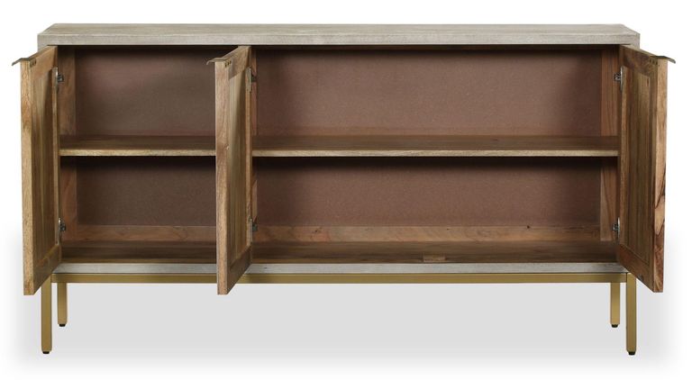 Clearance - Temis Faux Marble Finish Grey Washed 3 Door Medium Sideboard - Brand New Item