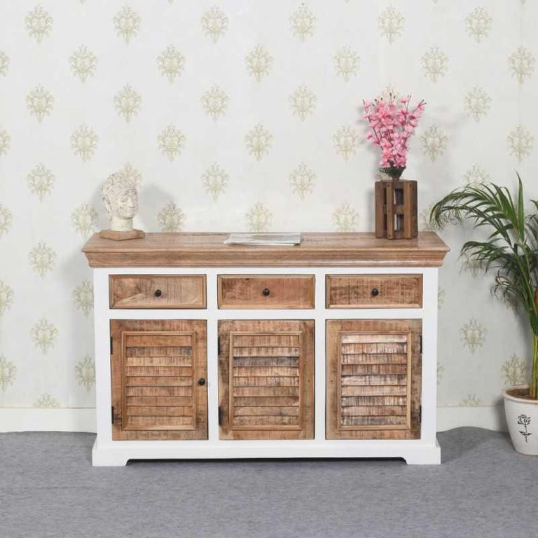 Coastal White and Wood 140cm Medium Sideboard