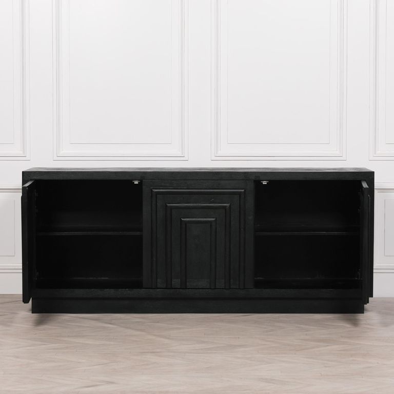 Contemporary Black Mango Wood Sideboard - 3 Door - Extra Large