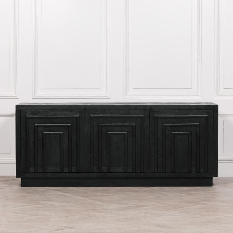 Contemporary Black Mango Wood Sideboard - 3 Door - Extra Large