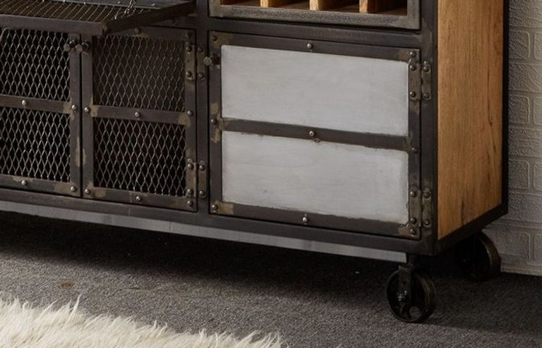 Coorg Industrial Style Wine Rack Sideboard on Wheels