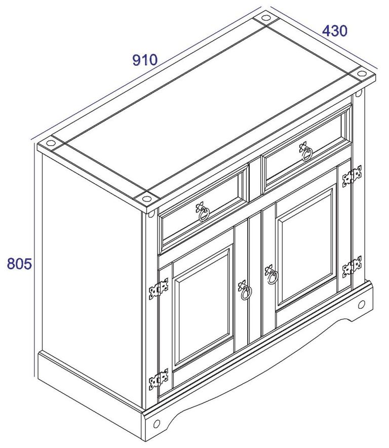 Corona Grey Mexican Pine 2 Door Small Sideboard