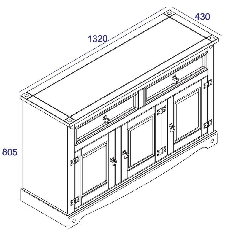 Corona Grey Mexican Pine 3 Door Medium Sideboard