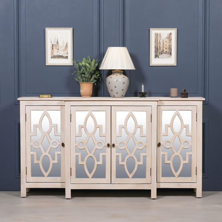 Cream Mirrored Breakfront Sideboard - 4 Door - Large