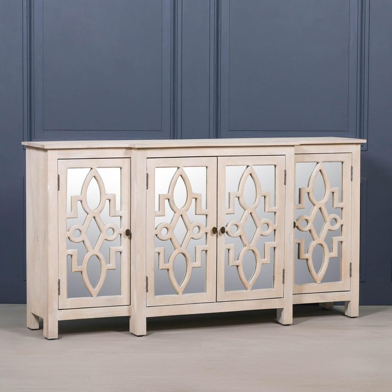 Cream Mirrored Breakfront Sideboard - 4 Door - Large