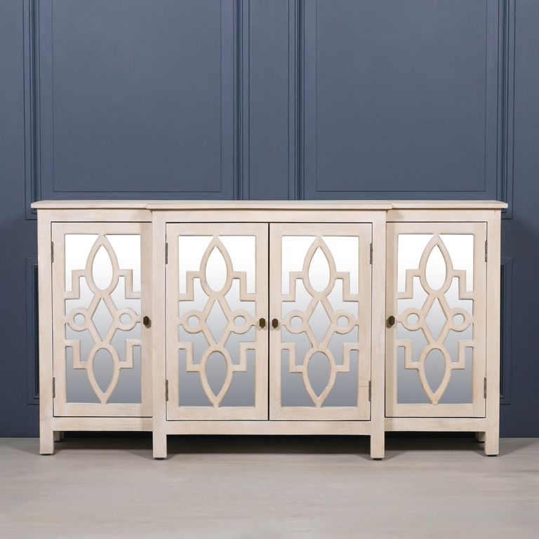 Cream Mirrored Breakfront Sideboard - 4 Door - Large