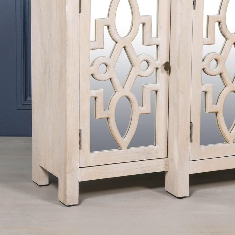 Cream Mirrored Breakfront Sideboard - 4 Door - Large