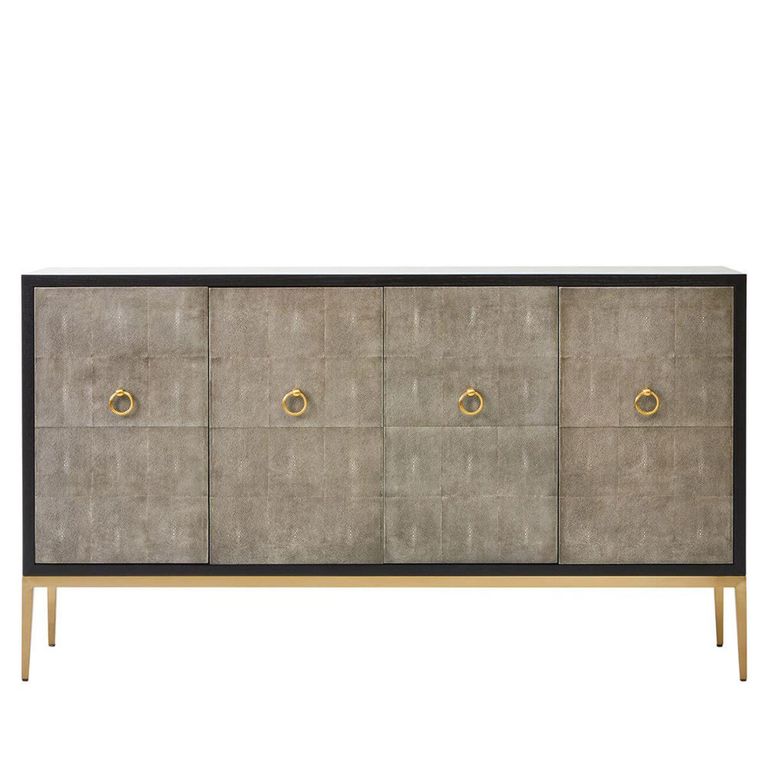 Deruta Sideboard - 4 Door - Medium - Grey Faux Shagreen - 154cm