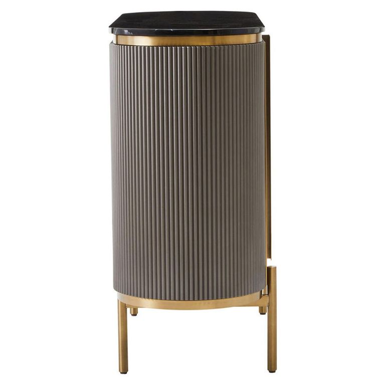 Dervio Sideboard - 2 Door - Small - Grey Fluted - Curved with Black Marble Top - 120cm