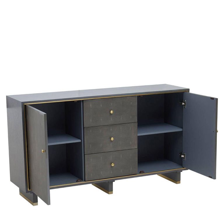 Deskey Sideboard - 2 Door - Medium - Grey and Faux Shagreen - 150cm