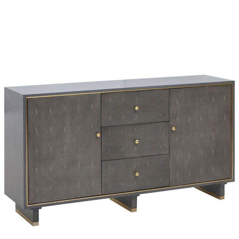 Deskey Sideboard - 2 Door - Medium - Grey and Faux Shagreen - 150cm