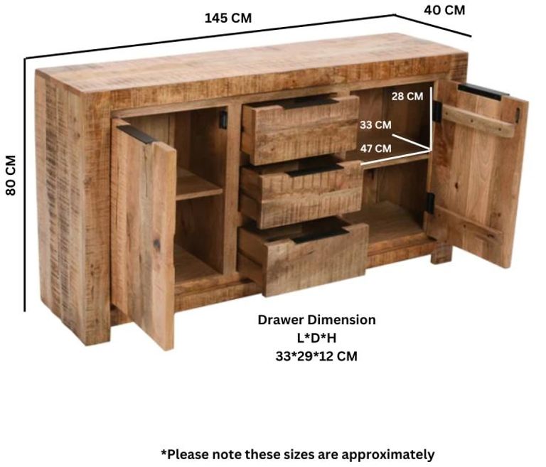 Dispur Solid Mango Wood 145cm Medium Sideboard