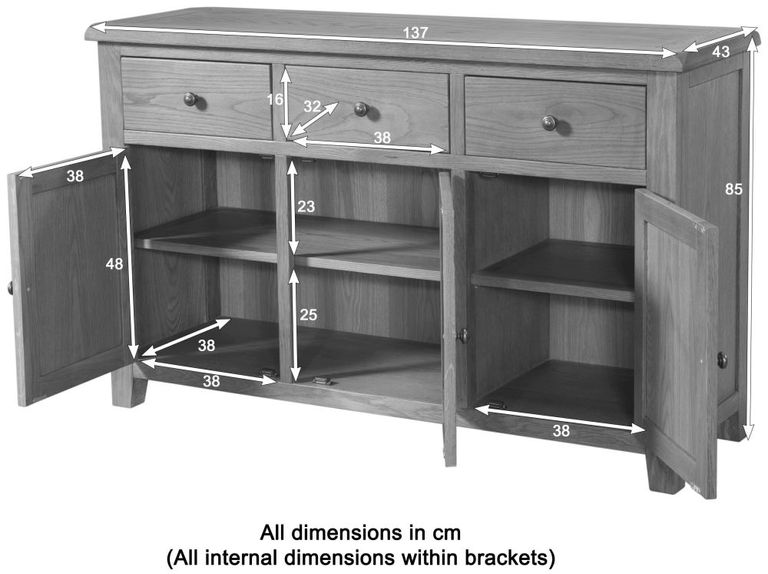 Dorset Sideboard - 3 Door - Large - 137cm - Oak