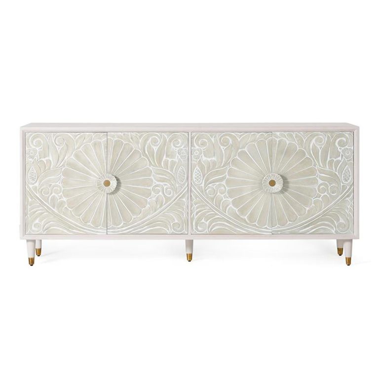 Dover Sideboard - White Carved Mango Wood - 4 Door - Extra Large - 190cm