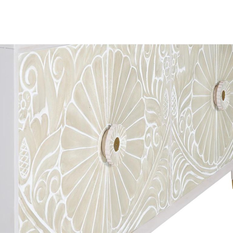 Dover Sideboard - White Carved Mango Wood - 4 Door - Extra Large - 190cm
