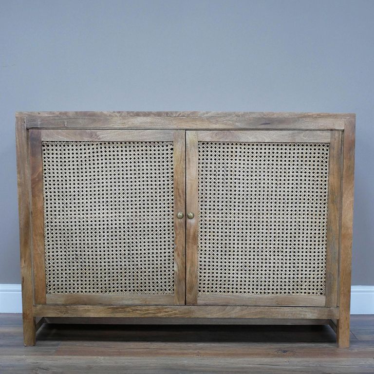 Sideboard - Acacia Wood and Rattan - 2 Door - Small - 116cm
