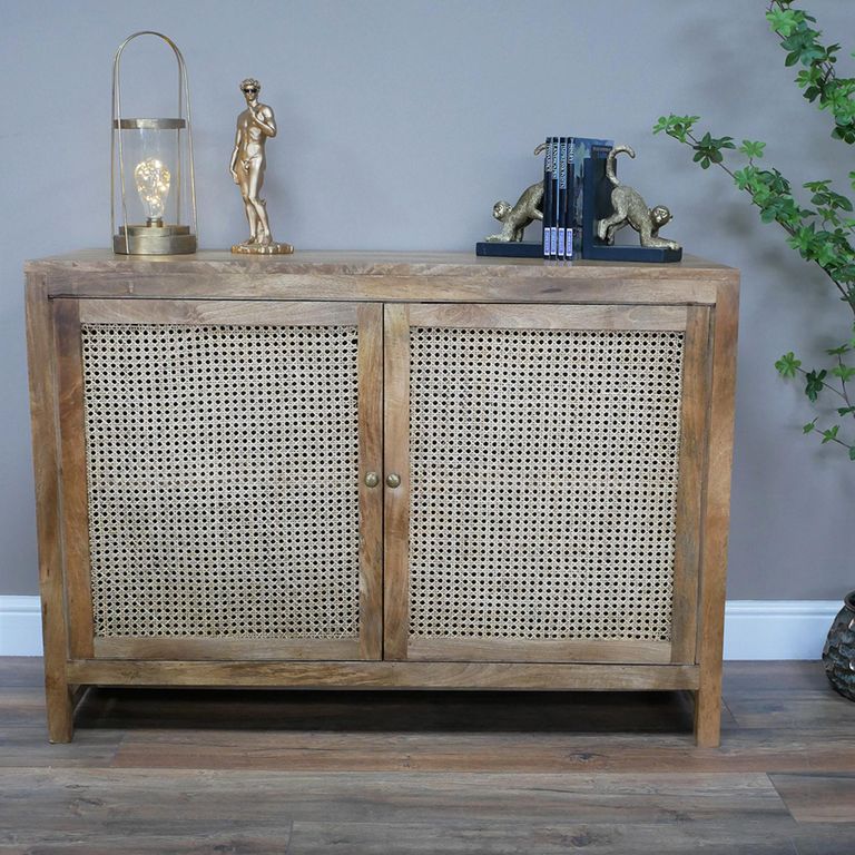 Sideboard - Acacia Wood and Rattan - 2 Door - Small - 116cm
