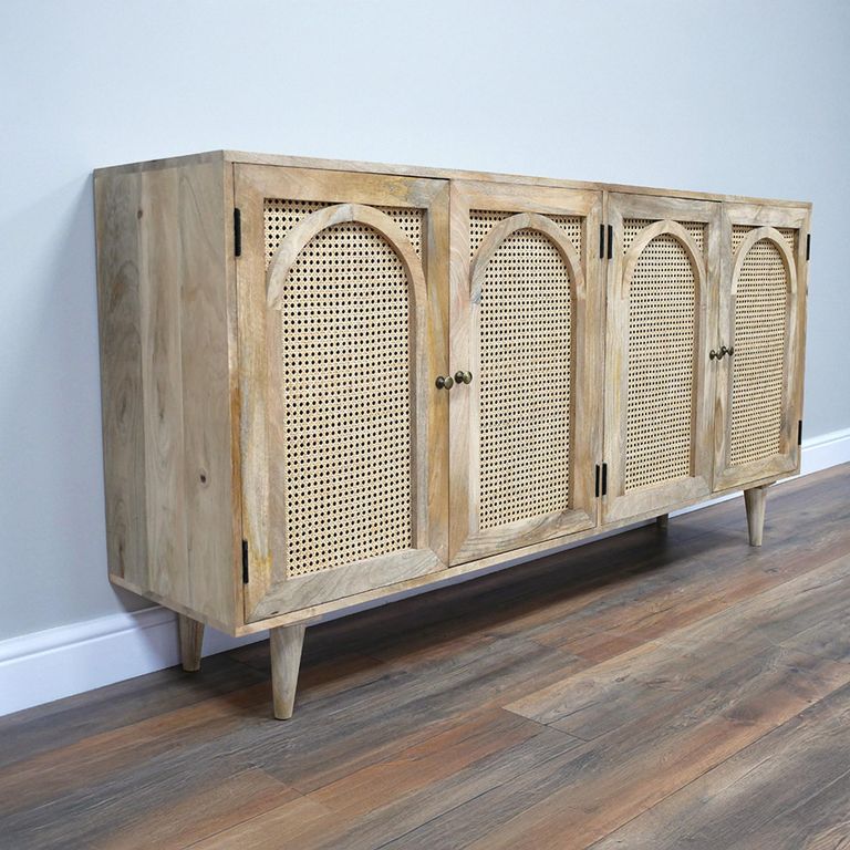 Sideboard - Acacia Wood and Rattan - 4 Door - Extra Large - 180cm