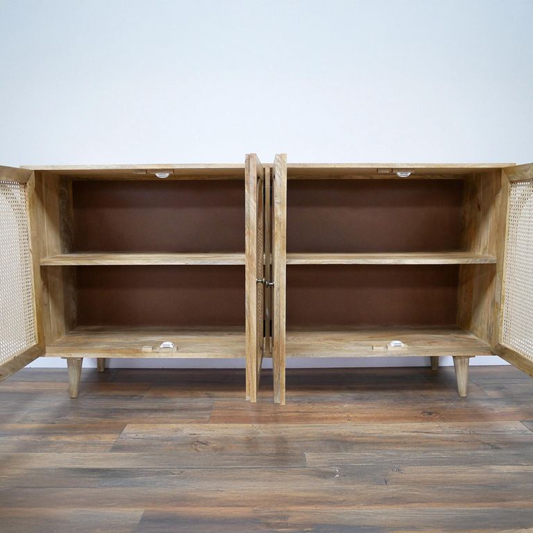 Sideboard - Acacia Wood and Rattan - 4 Door - Extra Large - 180cm