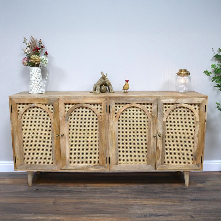 Sideboard - Acacia Wood and Rattan - 4 Door - Extra Large - 180cm