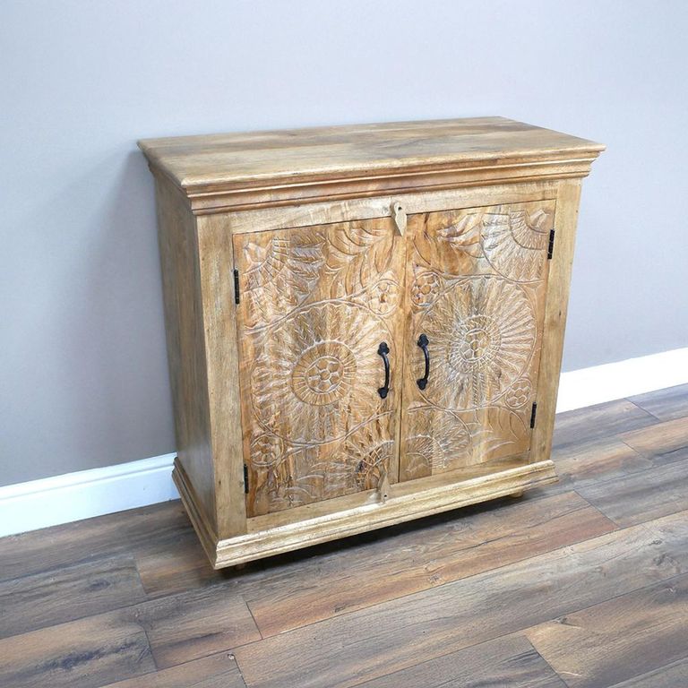 Sideboard - Carved Mango Wood - 2 Door - Small - 91cm
