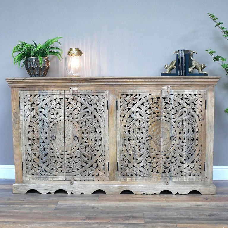 Sideboard - Carved Mango Wood - 4 Door - Large - 160cm