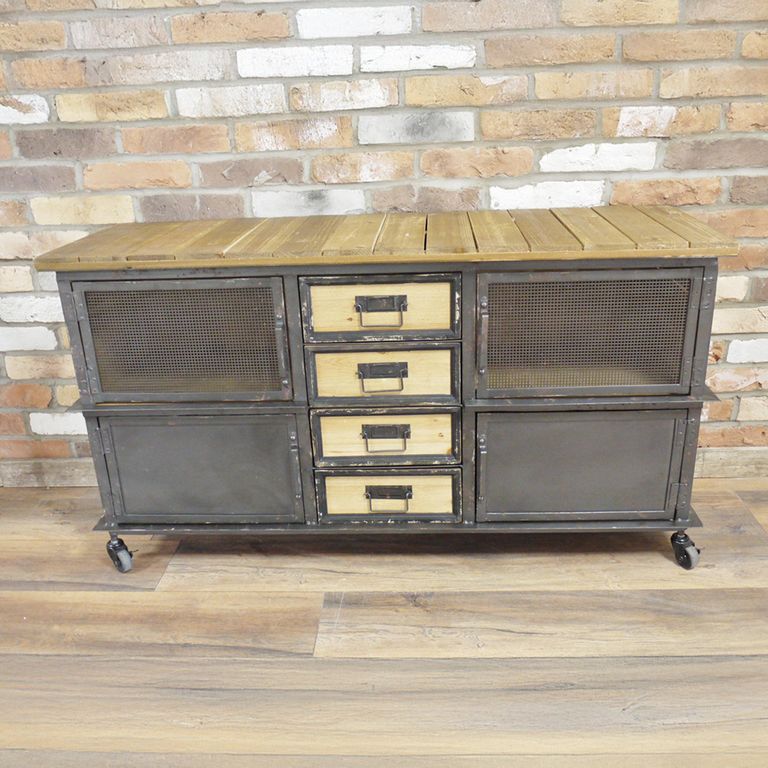 Sideboard - 4 Door - Medium - on Wheels - 125cm - Industrial - Metal & Wood