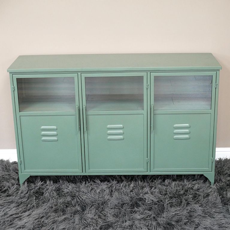 Sideboard - 3 Door - Green Metal - Medium - 120cm - Industrial