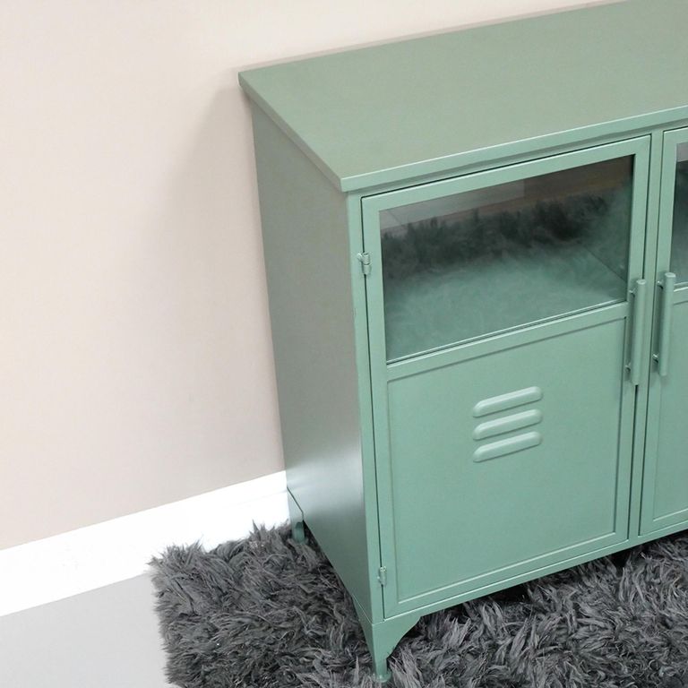 Sideboard - 3 Door - Green Metal - Medium - 120cm - Industrial