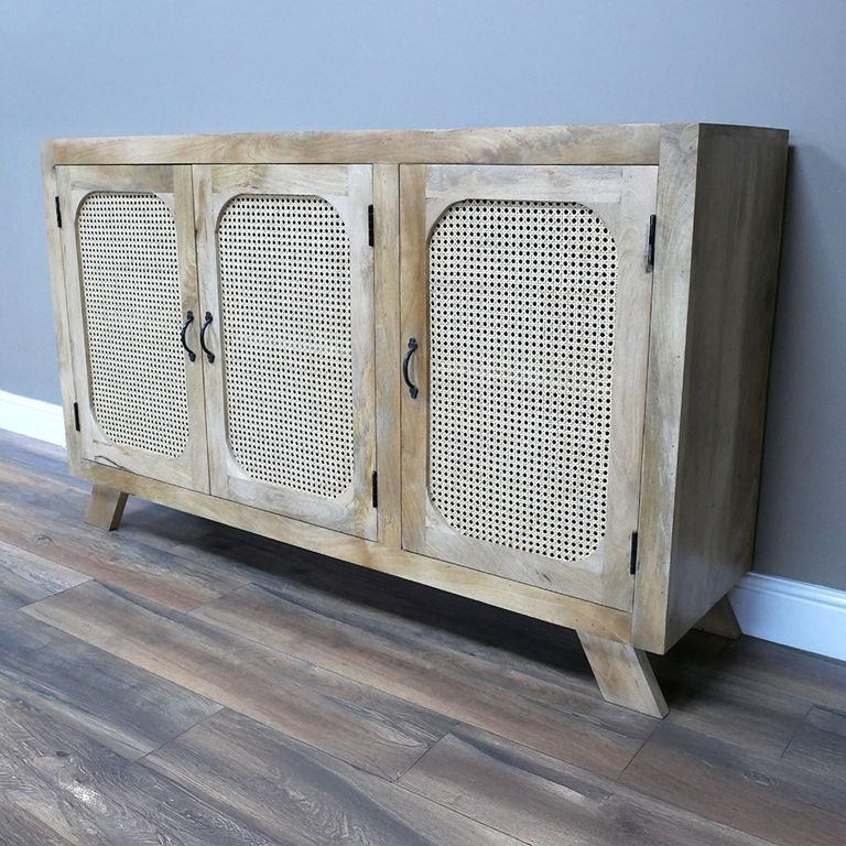 Sideboard - Mango Wood and Rattan - 3 Door - Medium - 150cm
