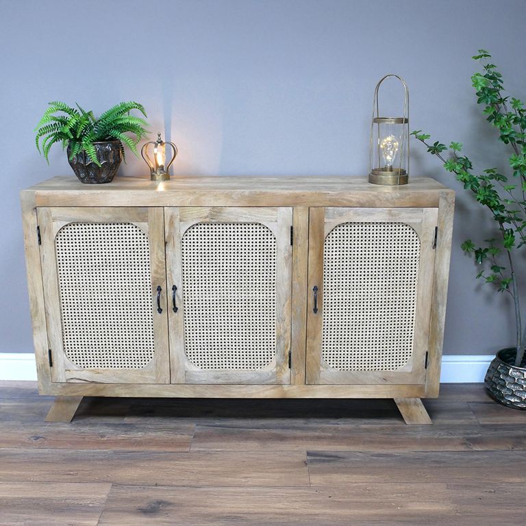 Sideboard - Mango Wood and Rattan - 3 Door - Medium - 150cm