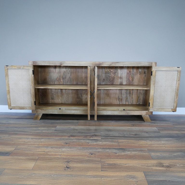Sideboard - Rustic Mango Wood and Rattan - 4 Door - Large