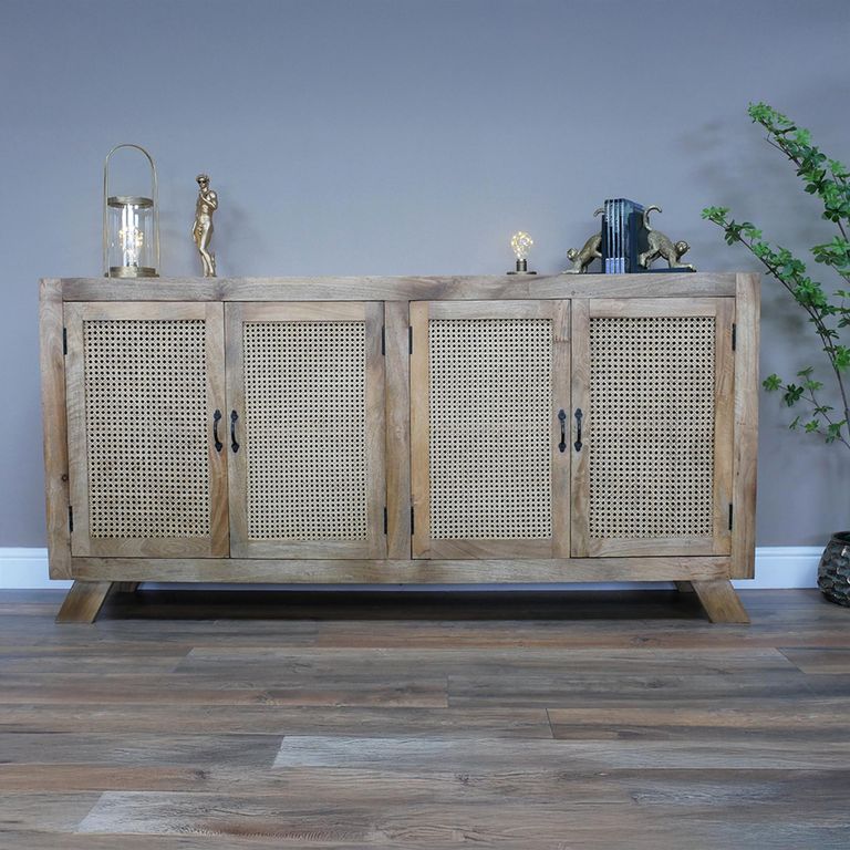 Sideboard - Rustic Mango Wood and Rattan - 4 Door - Large