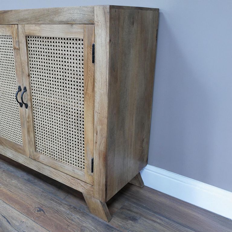 Sideboard - Rustic Mango Wood and Rattan - 4 Door - Large